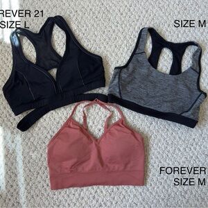 Forever 21 Trio Sports Bras - Black, Gray, Pink
